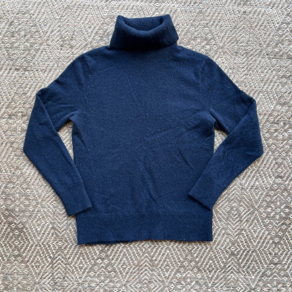 Lands End 100% Cashmere Navy Blue Turtleneck Sweater Womens Small